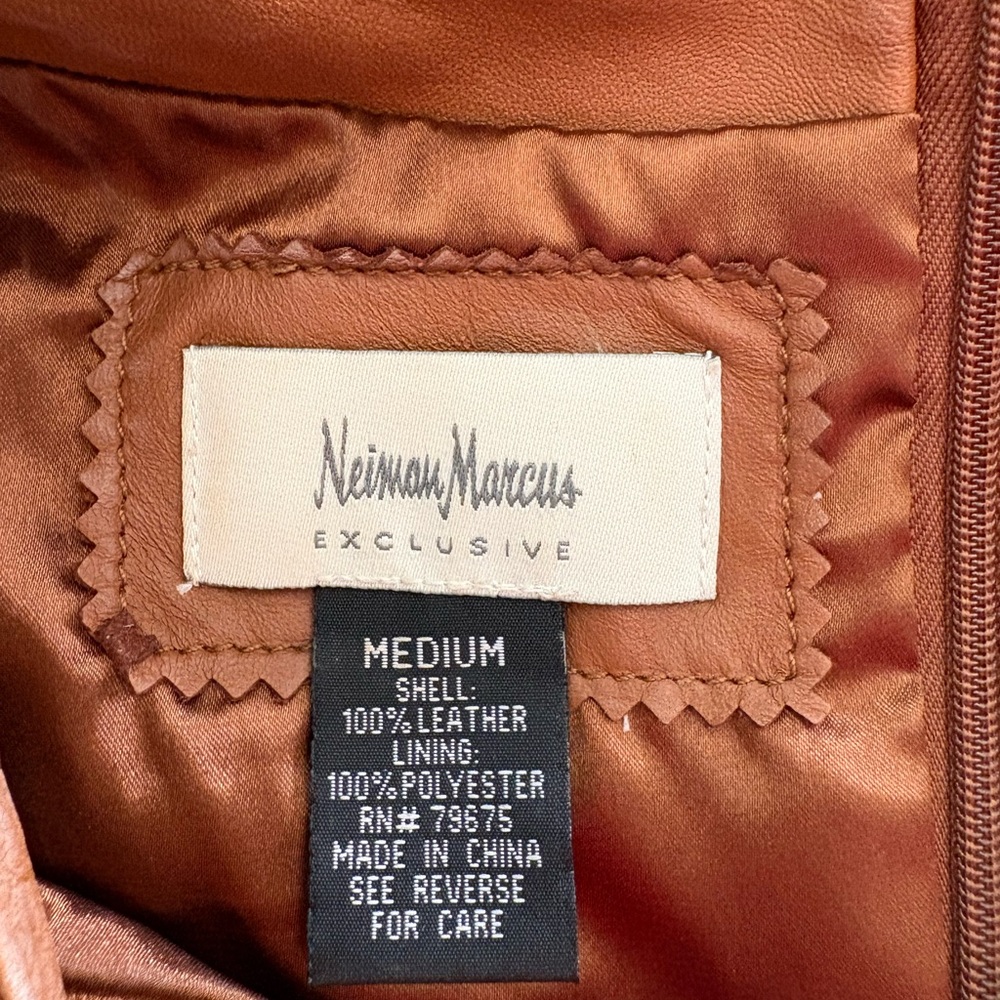 Neiman Marcus Brown real Leather Midi Dress - Picture 4 of 4